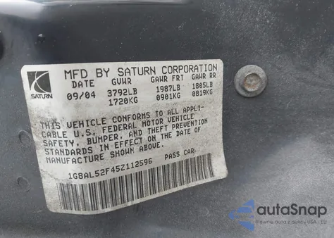 2005 Saturn Ion 3 z USA, uszkodzony, nr VIN 1G8AL52F45Z112596